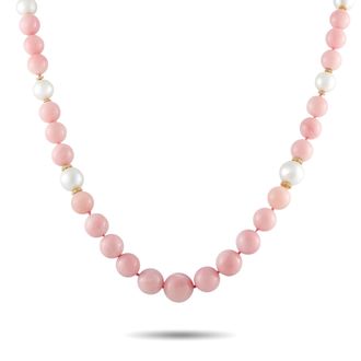 Luxury Bazaar 18K Yellow Gold 2.0ct Diamond and Pink Opal Necklace MF13-080726