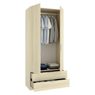 Dmora Armario 2 Puertas Montclare, Ropero Dormitorio Con Barra, 2 Cajones, Un Estante, 51x204 Cm Alto, Marr&oacute;n