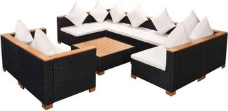 vidaXL Set De Muebles De Jard&iacute;n 9 Pzas Y Cojines Rat&aacute;n Sint&eacute;tico Negro Vidaxl