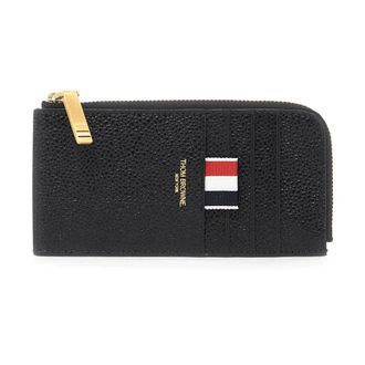 Thom Browne Wallets & Cardholders, male, Black, Size: ONE SIZE Pebble Grain Leather Cardholder with Tricolor Ribbon