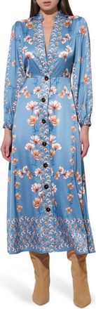 Adelyn Rae Jailyn Floral Print Long Sleeve Satin Maxi Dress in Haze Blue at Nordstrom, Size X-Small