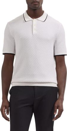Bugatchi Basket Stitch Cotton Blend Polo Sweater in White at Nordstrom, Size Xx-Large