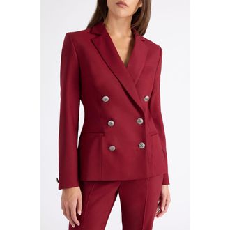 Santorelli Quinn Double Breasted Jacket in Lightweight Virgin Wool Stretch in Bordeaux at Nordstrom, Size 12
