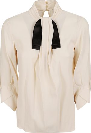 Elisabetta Franchi Stand-Up Collar Jabot Georgette Blouse