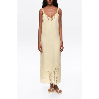 Bimba & Lola Washed Linen Lace V-Neck Midi Dress in Light Yellow at Nordstrom, Size Xx-Small Eu