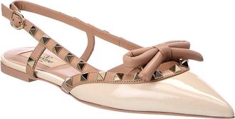 Valentino Rockstud Bow Patent Slingback Ballerina Flat