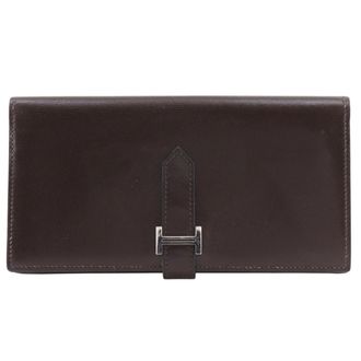 Herm&egrave;s Brown Box Calf Leather Long Wallet (Bi-Fold) (Pre-Owned)