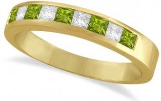 Allurez Princess Channel-Set Lab Grown Diamond & Peridot Ring 14K Yellow Gold