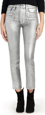 Joe's Jeans The Luna Metallic Lacquer High Waist Ankle Straight Leg Jeans in Silver at Nordstrom, Size 25