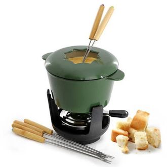 MegaChef Enameled Cast Iron Fondue Pot with 6 Serving Forks in Green at Nordstrom