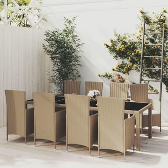 vidaXL Set De Comedor De Jard&iacute;n 9 Pzas Y Cojines Rat&aacute;n Sint&eacute;tico Beige Vidaxl