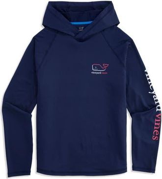 Vineyard Vines Burgee Whale Hooded Long Sleeve Performance T-Shirt in Nautical Navy at Nordstrom, Size Xx-Large