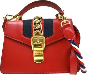 Gucci Sylvie Top Handle Bag Leather Red Leather Handbag (Pre-Owned)