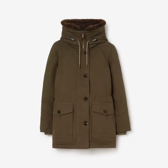 Burberry Shearling Trim Gabardine Parka