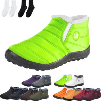 Generic Womens Waterproof Orthopedic Warm Boots, Anti-Slip Fur Lined Slip On Shoes for Women Men (Fluorescent Green,12.5)