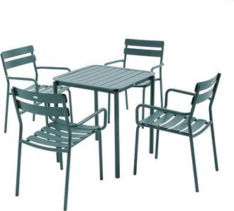 Oviala Mesa cuadrada de terraza (70 x 70cm) y 4 sillones verde oscuro
