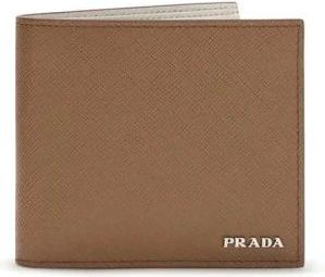 Prada Saffiano Leren Portemonnee met Dubbele Vouw - Heren - Portefeuilles - Beige - ONE Size - Leer - Accessoires