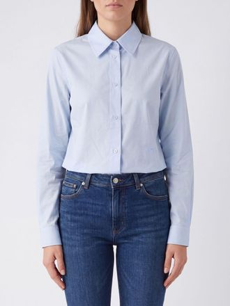 Burberry Camicia slim fit in cotone blu con colletto francese e orlo curvo