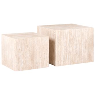 Beliani Conjunto De 2 Mesas De Centro Cuadradas Dise&ntilde;o Tradicional Mdf Efecto Travertino Tero