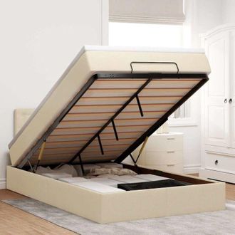 vidaXL Estructura De Cama Otomana Con Colch&oacute;n Tela Crema 120x200 Cm