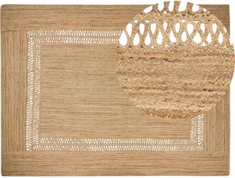 Beliani Alfombra De Yute Natural Con Estilo Boho Y Patr&oacute;n Geom&eacute;trico Beige 300 X 400 Cm Yenikoy