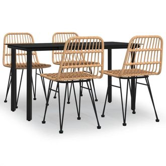 Berkfield Home 5 Piece Garden Dining Set Poly Rattan in Tan