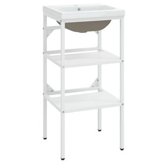 Berkfield Home Bathroom Washbasin Frame with Built-in Basin White Iron