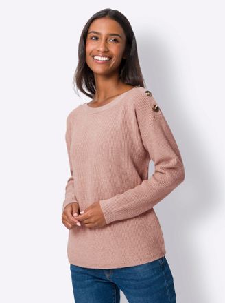 Heine Strickpullover HEINE Pullover, Damen, Gr. 34, beige (puder, meliert), 50% Viskose, 28% Polyester, 22% Polyamid, unifarben, Pullover Strickpullover