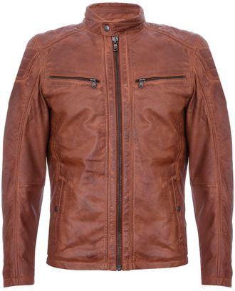 Infinity Leather Mens Navy Vintage Quilted Racing Zipped Biker Jacket - Tan - Size X-Small
