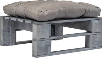 vidaXL Otomana De Pal&eacute;s Para Jard&iacute;n Madera Gris Y Coj&iacute;n Gris Vidaxl
