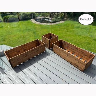 Charles Taylor Trading Multi Pack of 3 - Berwick Corner Wooden Planter Set - Fully Assembled in Light Brown