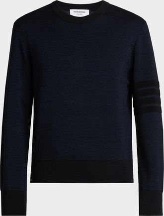 Thom Browne Men & apos;s Ottoman Stitch 4-Bar Stripe Wool-Linen-Cotton Crewneck Sweater