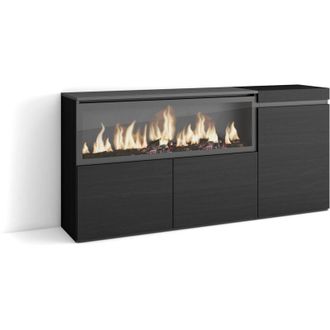 Skraut Home Credenza, Mobile, Cucina, Madia, mobile ingresso, 160, 3 Porte, Camino elettrico xxl, Stile moderno, Nero - Skraut Home