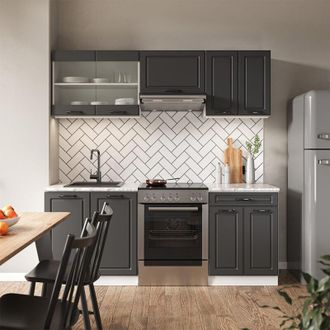 Vicco Mueble De Cocina R-line, Antracita Casa De Campo/blanco, 200 Cm Sin Encimera