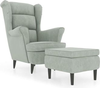 vidaXL Vidaxl - Sillón orejero y taburete de terciopelo gris claro