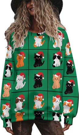 Generic Christmas Jumpers for Women Long Sleeve Xmas Novelty Printed Sweaters Ladies Christmas Tops Pullover Crew Neck Sweatshirt T-Shirt Womens Xmas Holiday 