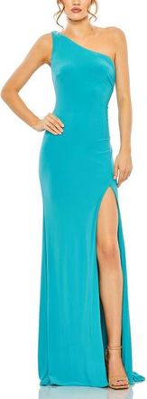 Mac Duggal Jersey One Shoulder Draped Back Gown in Blue at Nordstrom, Size 10