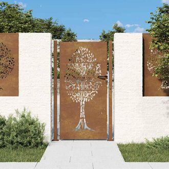 Berkfield Home Garden Gate 105x180 cm Corten Steel Tree Design in Brown