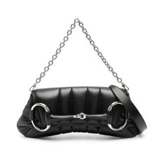 Gucci Tassen, Dames, Zwart, ONE Size, Leer, Horsebit Chain Schoudertas