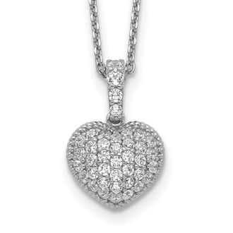 Diamond2Deal Sterling Silver 40 Stone Heart Cubic Zirconia Necklace 16 with 2 inch Ext