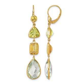 Diamond2Deal 14K Yellow Gold Fancy Citrine Quartz and Green Quartz Dangle Earrings