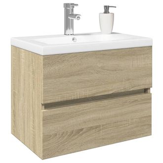 Berkfield Home Durable 2 Piece Bathroom Furniture Set Ceramic & Engineered Wood in Natural