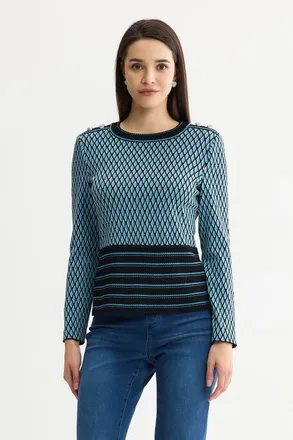 Ming Wang Diamond Pattern Soft Ribbed Knit Top in Tranquil Blue at Nordstrom, Size 2X