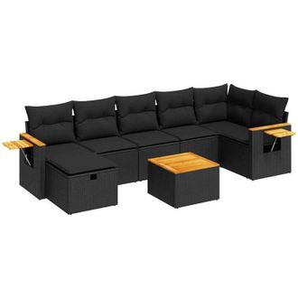 vidaXL Set De Sof&aacute;s De Jard&iacute;n Y Cojines 8 Piezas Rat&aacute;n Sint&eacute;tico Negro