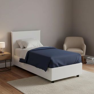 Dmora Cama Individual Cassandra, Cama Contenedor Con Tapizado En Ecopiel, 100% Made In Italy, Apertura Frontal, Con Colch&oacute;n Cm 80x200 Incluido, Blanco, Con 