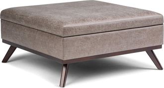 Simpli Home Owen 36In Mid Century Modern Square Coffee Table Storage Ottoman