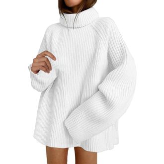 Generic Roll Neck Jumpers for Women UK Womens 2023 Winter Sweaters Oversized Turtleneck Long Sleeve Chunky Knitted Tunic Pullover Tops Winter Dresses for Wome
