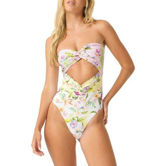 PQ Swim Margeaux Twist Front Cutout One-Piece Swimsuit in Paradise Bloom at Nordstrom, Size Medium