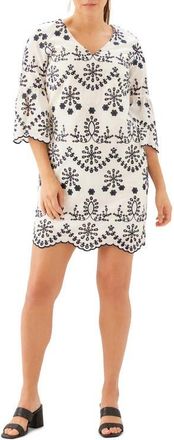 Karen Kane Embroidered Flare Sleeve Minidress in Cream W/Navy at Nordstrom, Size X-Large
