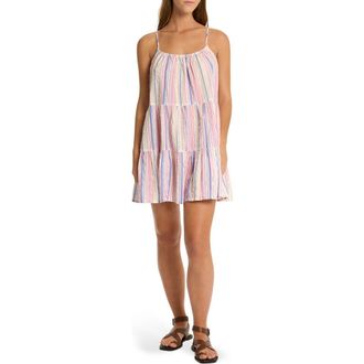 Sea Level Australia Boho Stripe Tie Back Cotton Blend Cover-Up Dress in Blue at Nordstrom Rack, Size Medium
